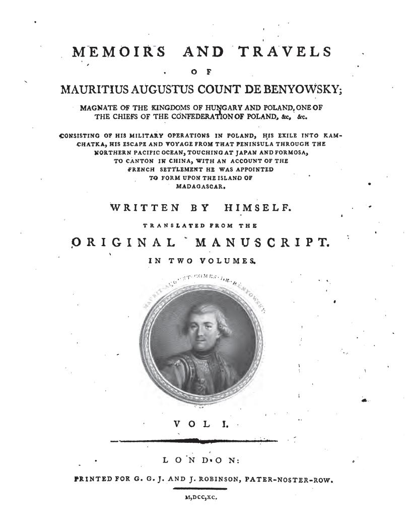 The cover of Benyovszky's 1790 autobiography - click to view full-size