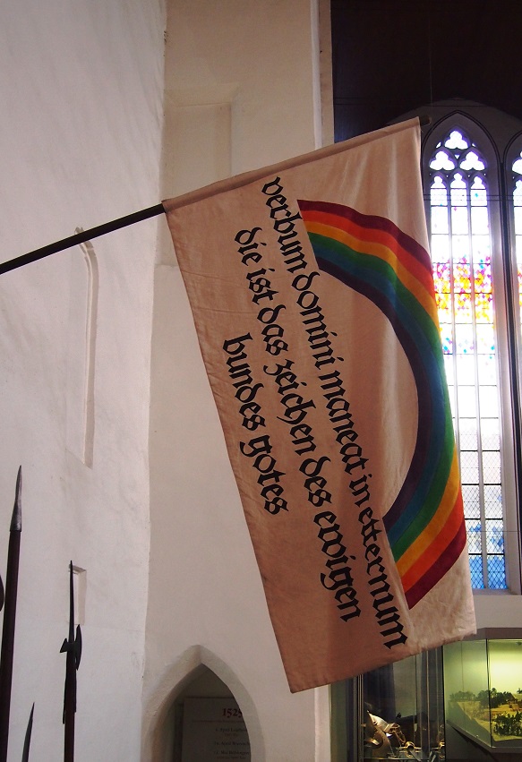 A replica of the famous 'Rainbow Banner' said to have been carried by Müntzer at the battle of Frankenhausen