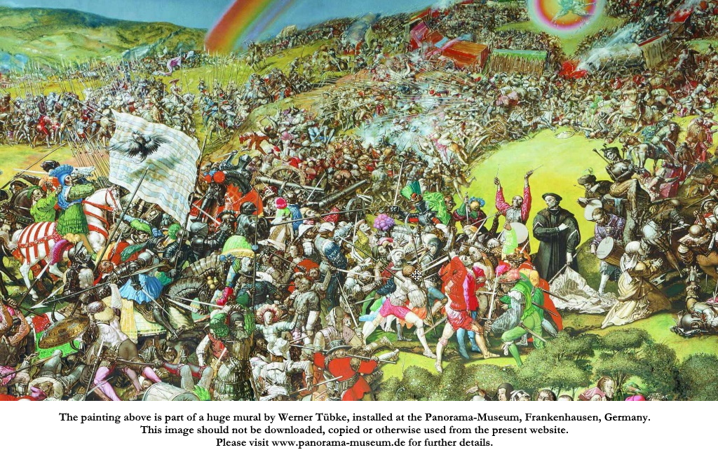 At Frankenhausen, scene of the final battle in 1525, there is now a museum dedicated to the Peasants' War in Thuringia.  This image is one of several huge murals there, painted by Werner Tübke.