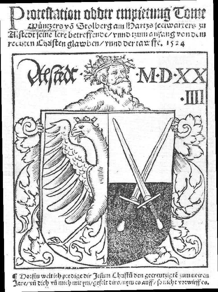 The title page of Müntzer's 1524 pamphlet 'Protestation or Proposition'.